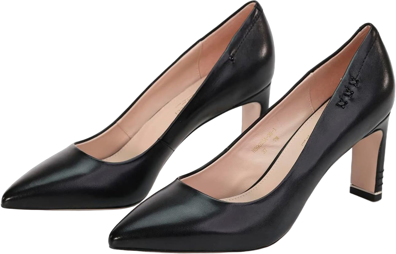 Women Pumps Shoes | Closed Toe| Mid Heels | Pointed Toe Heel | Office Business Heels | Comfortable Leather Pumps for Women