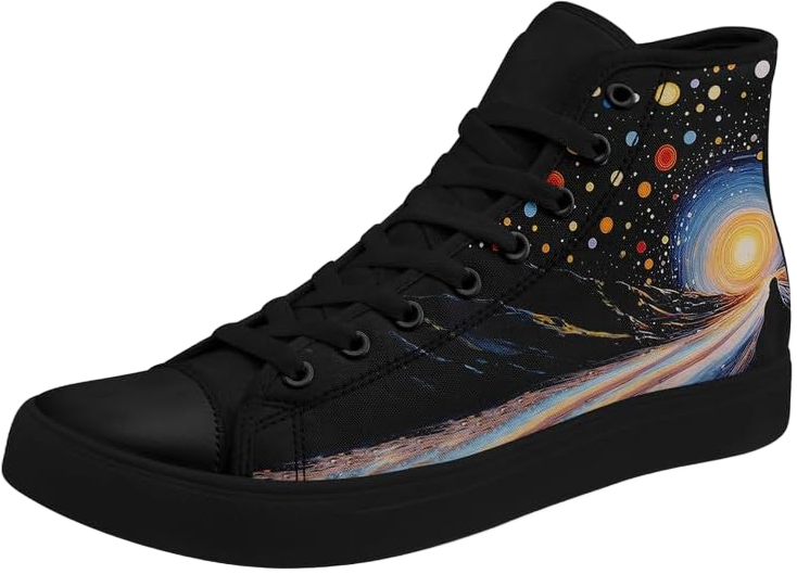 Women's Canvas night sky High Top Shoes Sneakers Unisex Casual Lace Up Versatile Shoes Orange Black 14.5 Women/13 Men