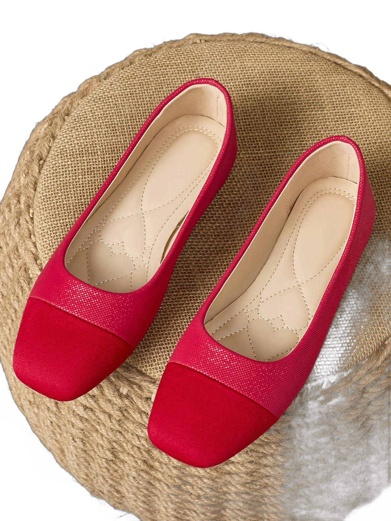 Women's Square Toe Casual Flats, Handmade Comfortable Slip On Shoes, Versatile For Daily Commute, Outdoor Activities And Everyday Wear, Red