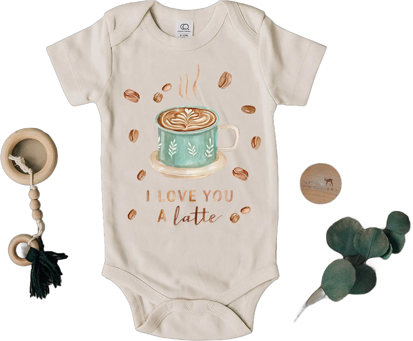 I Love You A Latte, Coffee, PSL, Pun, Funny, Baby, Boy, Girl, Unisex, Organic Cotton, One Piece, Bodysuit, Ecofriendly, Handmade, Outfit