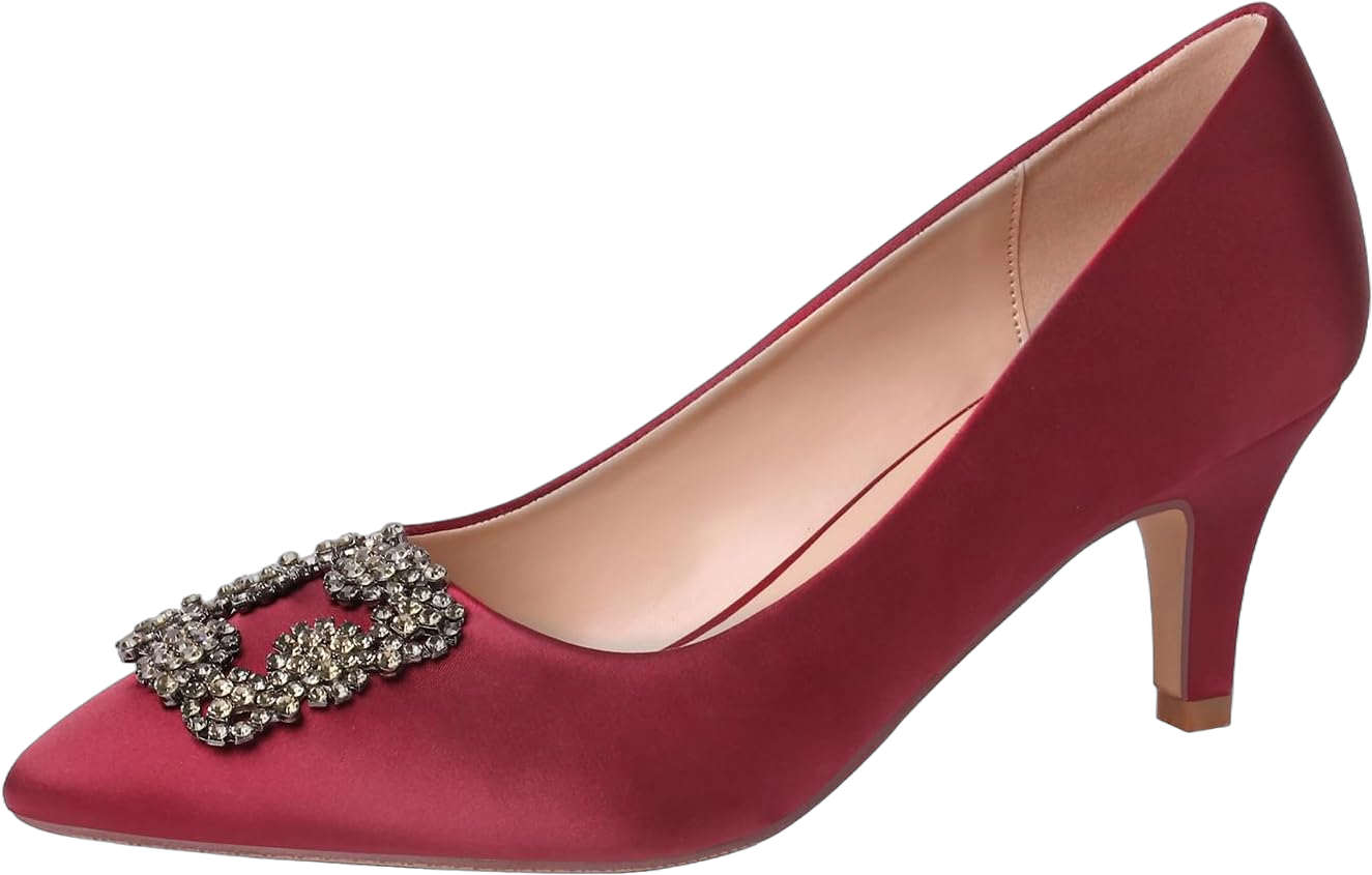 ERIJUNOR E1492C Women Pumps Comfortable Kitten Heel Rhinestone Evening Prom Wedding Shoes 10 Burgundy