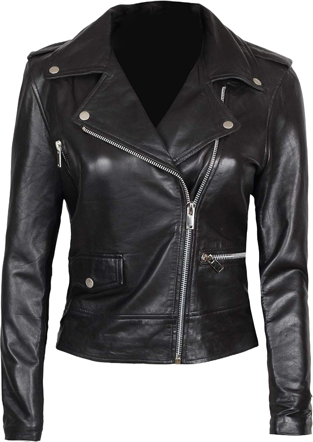 fjackets Leather Motorcycle Jackets For Women - Real Lambskin Leather Outerwear Moto Biker Jackets 3X-Large Black - Amber Casual Motorcyle Jacket Women