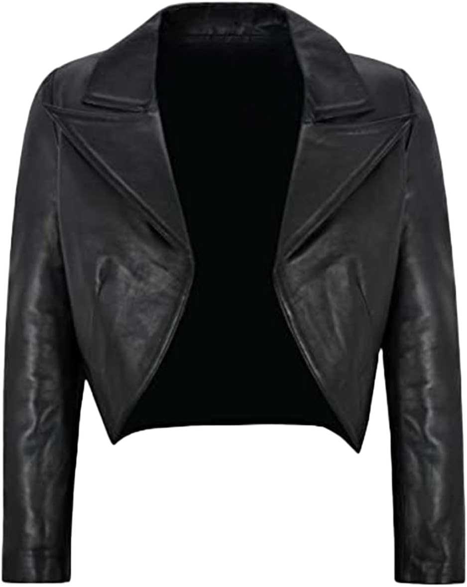 Women's Casual Cropped Shrug Long Sleeve Bolero Evening Open Front Zipper Blouse Leather Jacket 3X-Large Black - Faux Leather