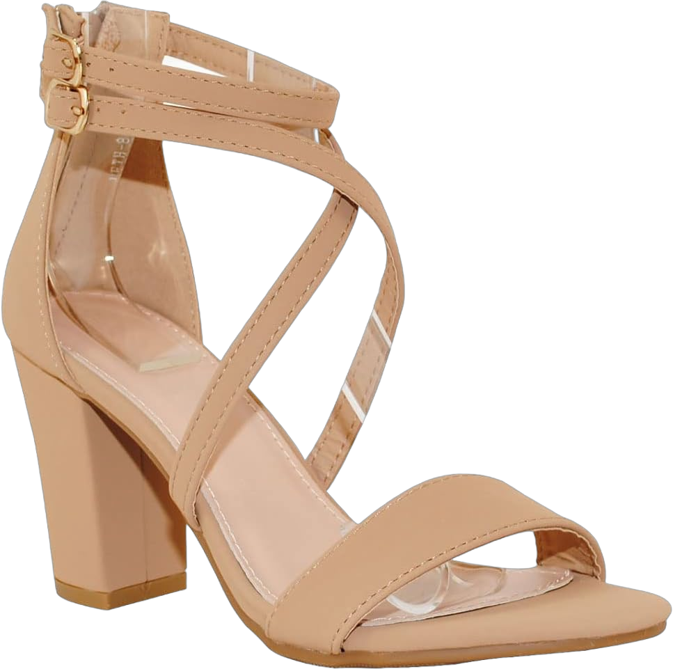 TRENDSUP Women's Open Toe Ankle Strap High Chunky Heel Sandals 10 Tan Nubuck