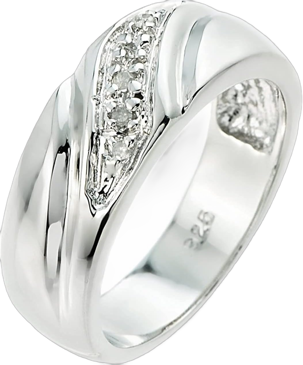 .925 Sterling Silver 5 Diamond Accented Men's Wedding Band (J-K Color, I1-I2 Clarity) - Size 6