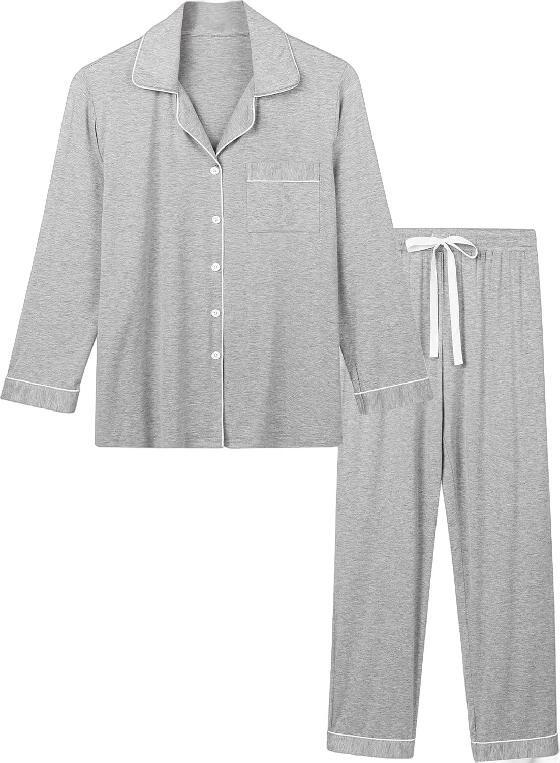 Pajama Sets for Women Soft Button Down PJS Long Sleeve Shirt Pajama Pants Sleepwear S-XXL Medium Gray