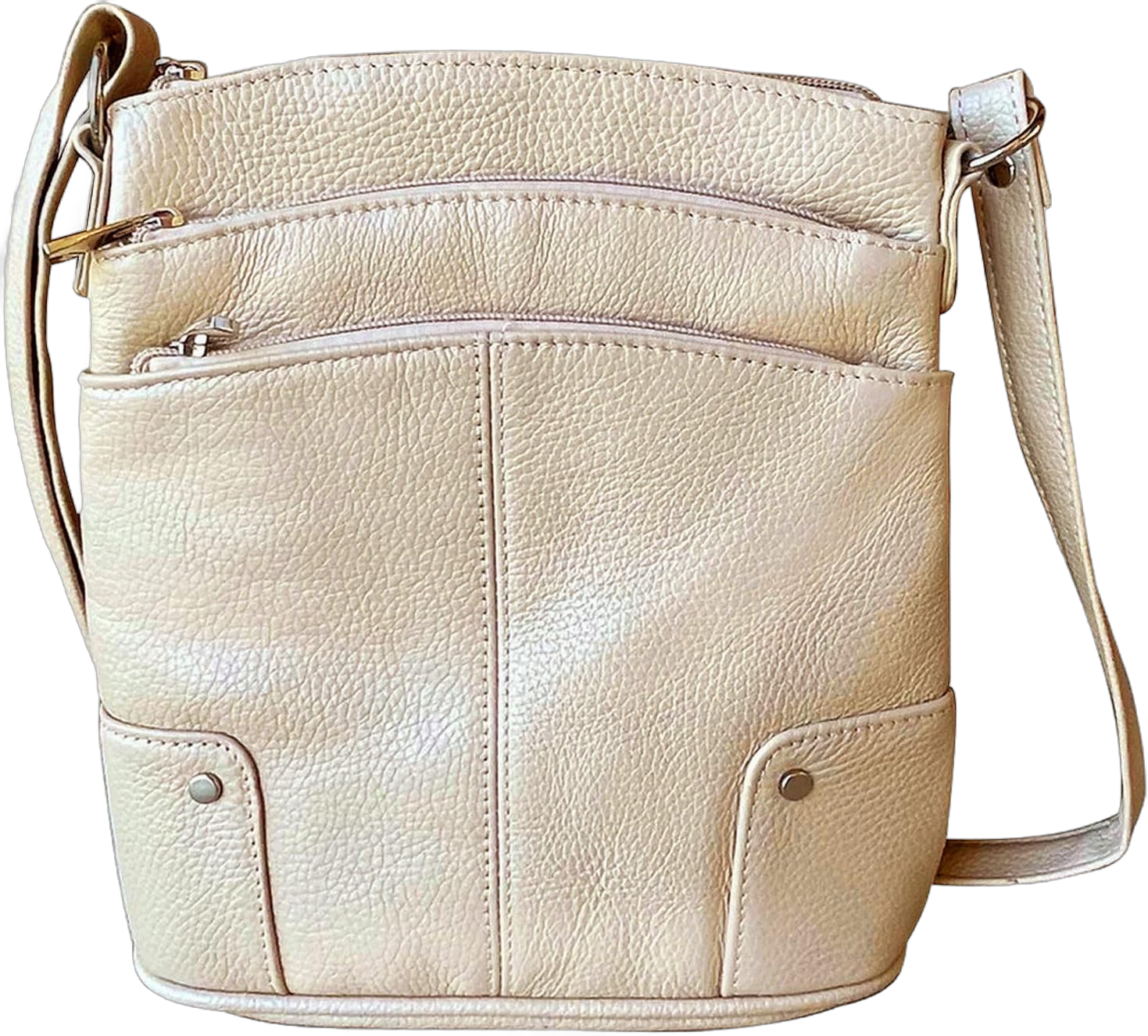 SILVERFEVER Women’s Leather Large Crossbody Travel College Student Indie Style Handbag Water Resistant Dome Top Cream