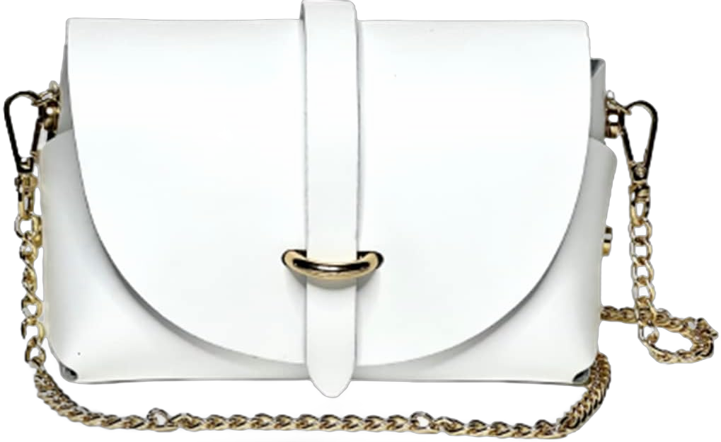 Allyson Crossbody Bag for Women Italian Leather With Golden Chain & Woven Strap. Purse Fashion Lightweight Handbag. White