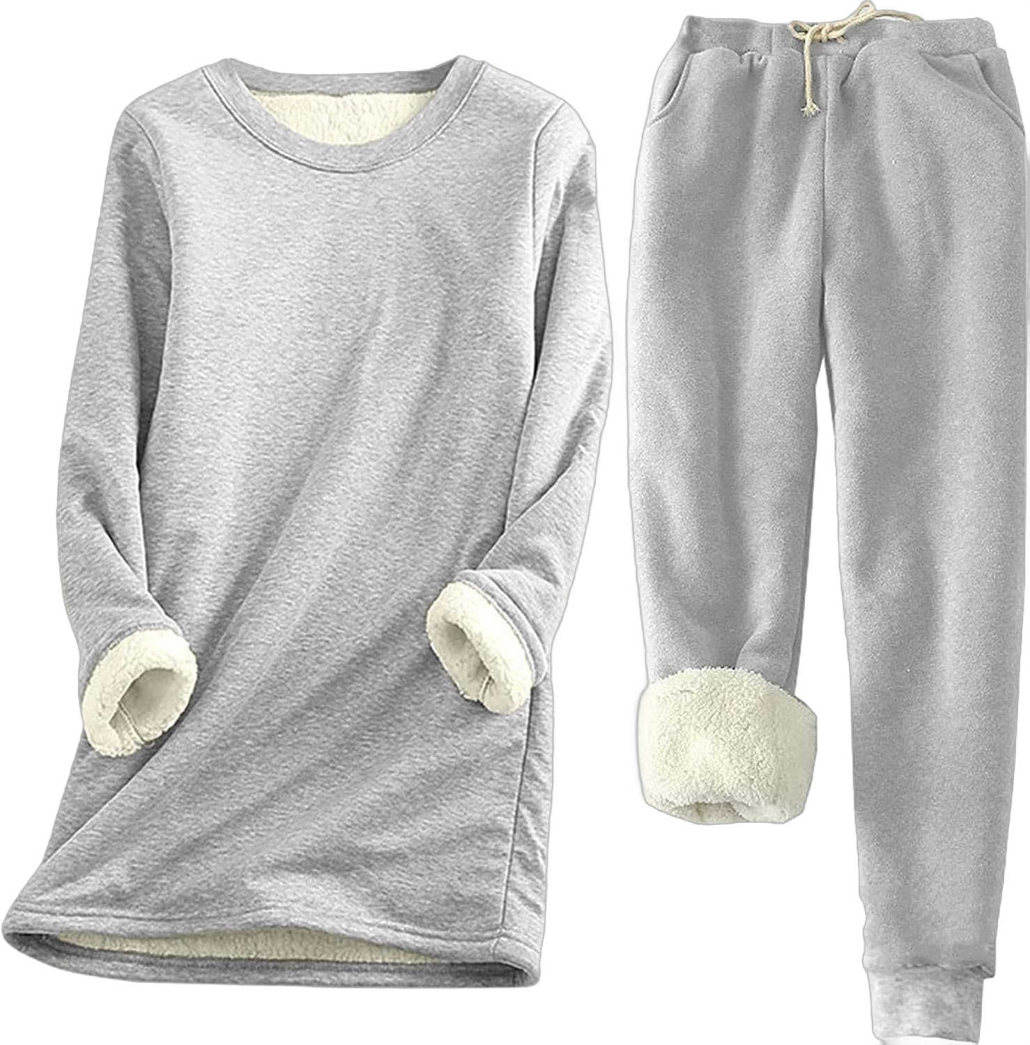 Womens Pajama Sets Fleece Pj Sets 2024 Sleepwear Long Sleeve Loungewear Lounge Drawstring Pants Nightwear Set XX-Large A01_gray