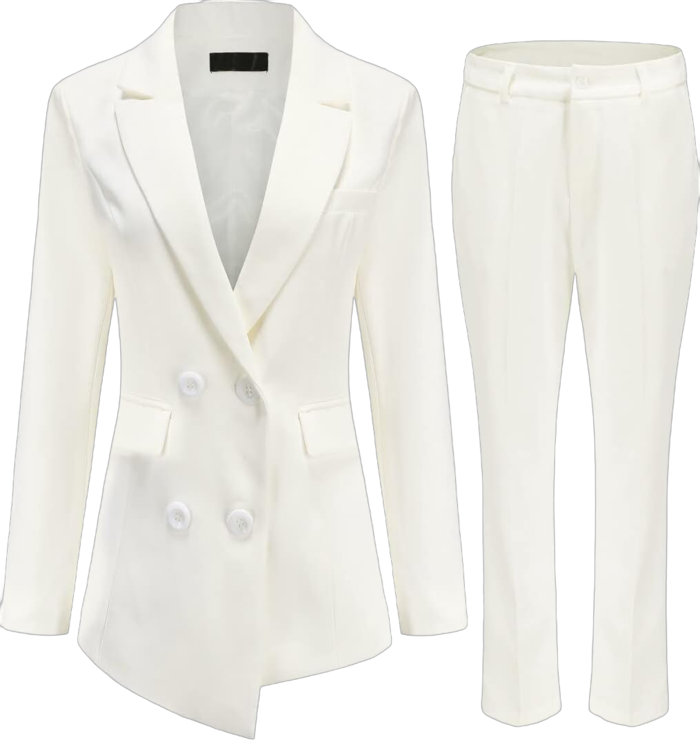 YUNCLOS Women's Slim Fit Three Button Suit Jacket and Dress Pants Business 2 Piece Suit Set Medium Ivory