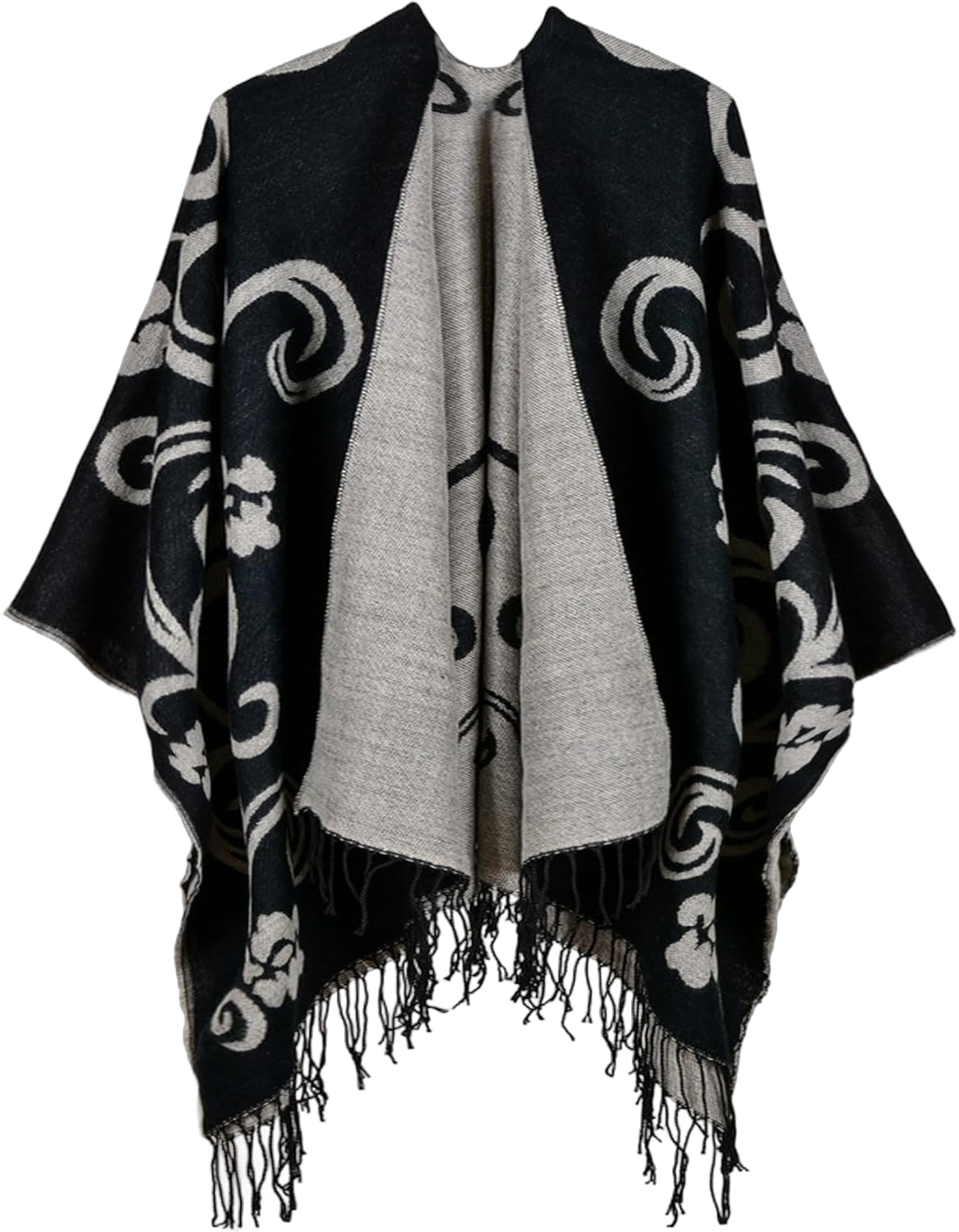 AONTUS Shawls Wraps Poncho Cardigan Cape Knitted Cover Ups Vintage Scarfs Sweater for Womens Black Khaki