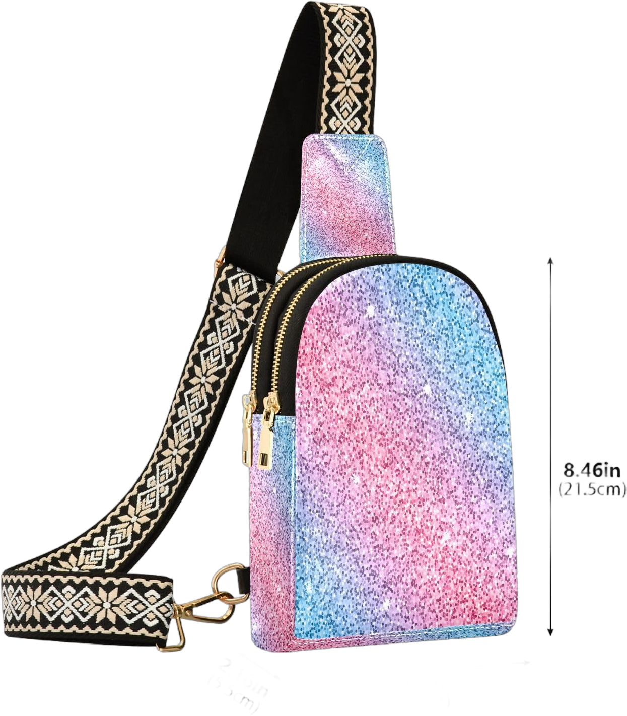 Small Sling Bag for Women Crossbody Shimmering Glitter Neon Fashion Leather Crossbody Bag for Women Sequin Rainbow Sparkles Trendy Crossbody Purse Fanny Pack with Adjustable Guitar Strap Pattern 15