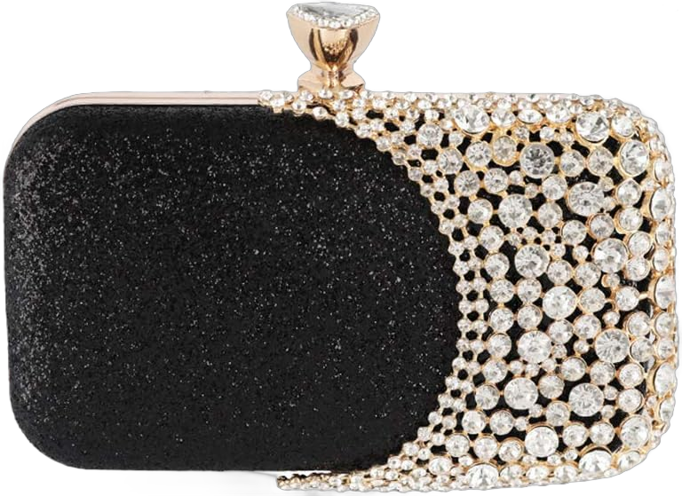 Womens Crystal Evening Clutch Bag Wedding Purse Bridal Prom Handbag Party Bag (BLACK), Medium