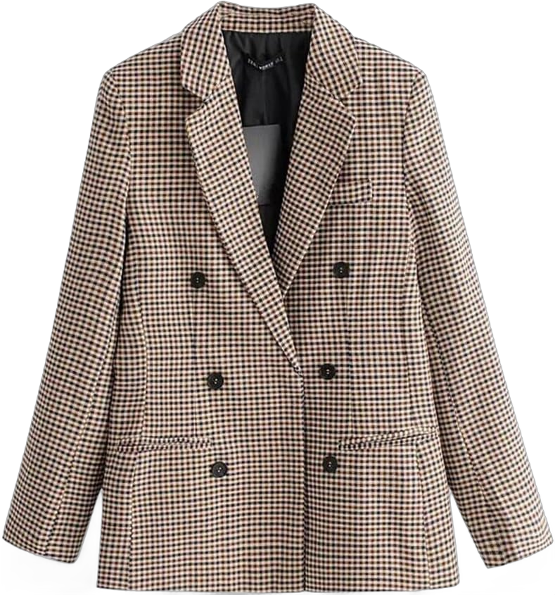 Fashion Women Plaid Blazer Coat Retro Stripe Print Button Shoulder Pads Suit Coats Sunmoot (Medium, Coffee)
