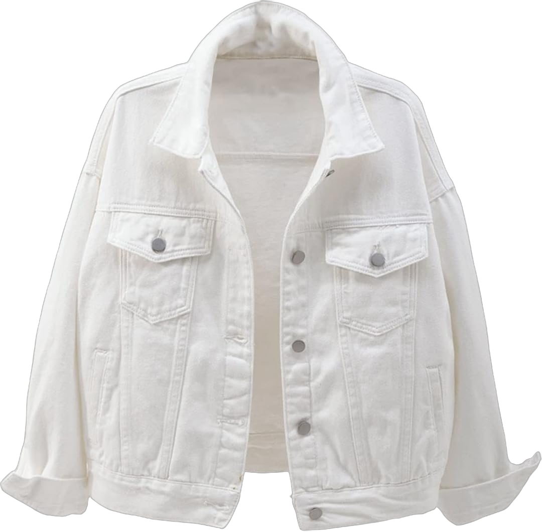 Locachy Women's Casual Denim Jacket Solid Color Basic Long Sleeve Jean Jacket Coat X-Small White