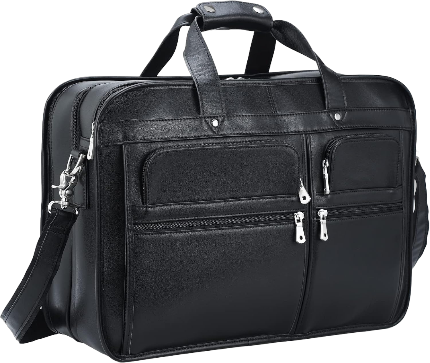 Polare 18.5” Full Grain Leather Laptop Briefcase Messenger Work Bag Overnight Bag For Men X-Large Fits 17.3” Laptop Black(x-large)