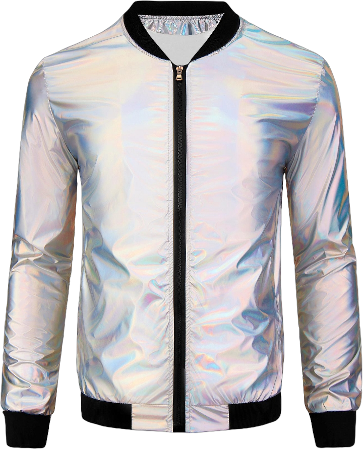 Lars Amadeus Men's Halloween Zipper Disco Holographic Bomber Jacket Multicolor X Large