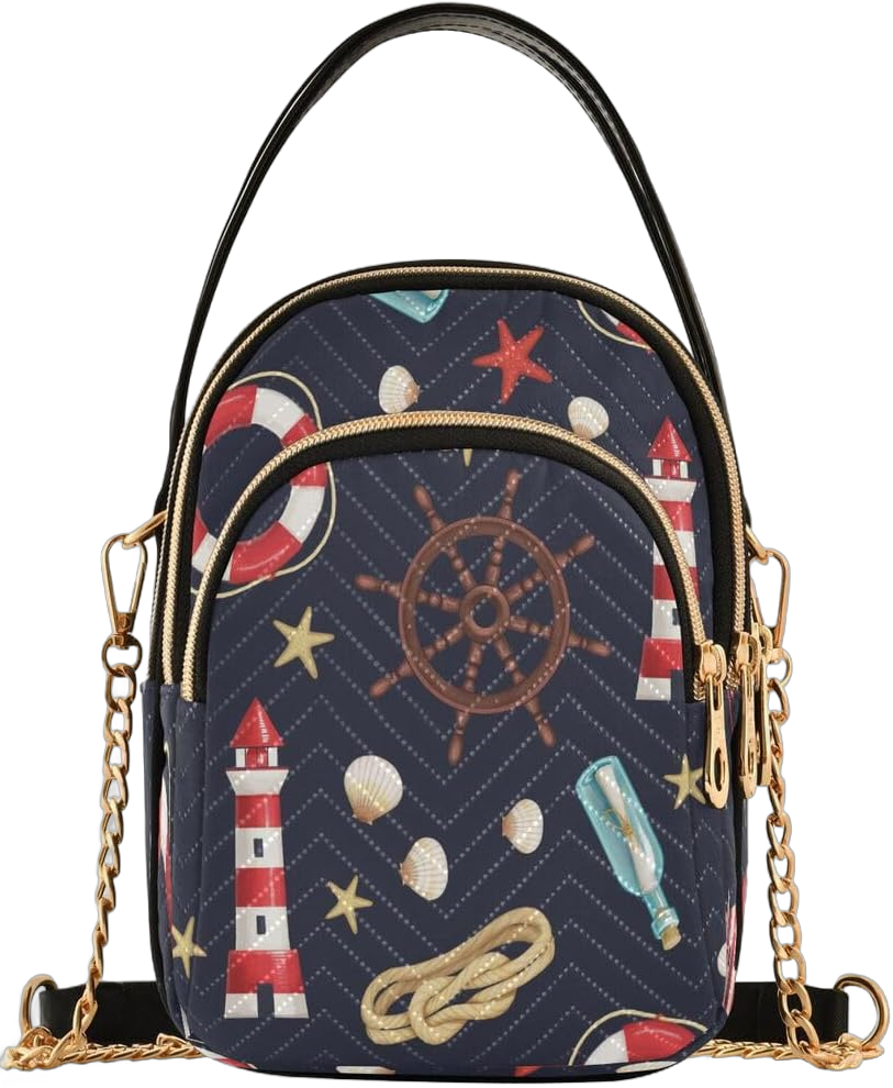 ALAZA Nautical Lighthouse Anchor Ship's Wheel Starfish Crossbody Bag Small Shoulder Handbags Leather Purse for Women