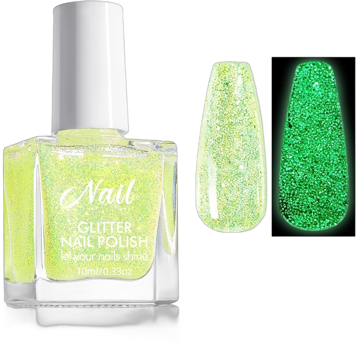 Reflective Glitter Glow in the Dark Nail Gel Glue Polish, Neon Fluorescent Iridescent Diamond Luminous Glow Effect Gel Polish, Sparkle Rainbow Shimmer Soak Off Nail Art Varnish Women Home Nail DIY-016