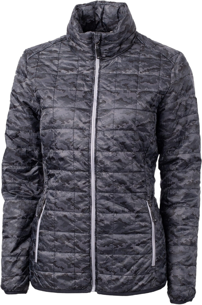 Cutter & Buck Rainier PrimaLoft® Womens Eco Insulated Full Zip Printed Puffer Jacket - Black - M