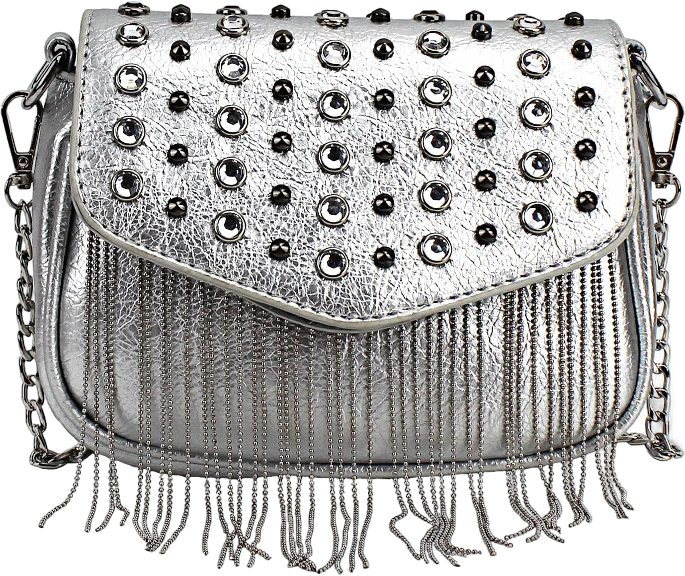 Hoce Leather Rivet Crossbody Purse Small Studded Chain Bag for Women Silver a