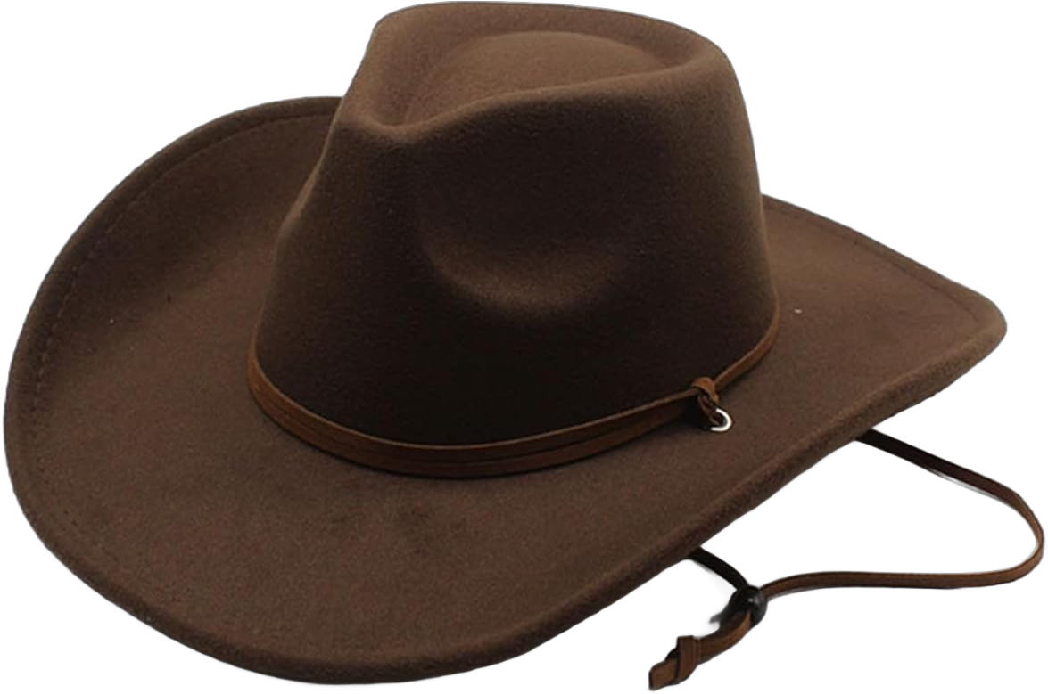 Classic Western Cowboy Hat Retro Wide Brim Felt Cowgirl Hat for Women&Mens with String 118 Coffee