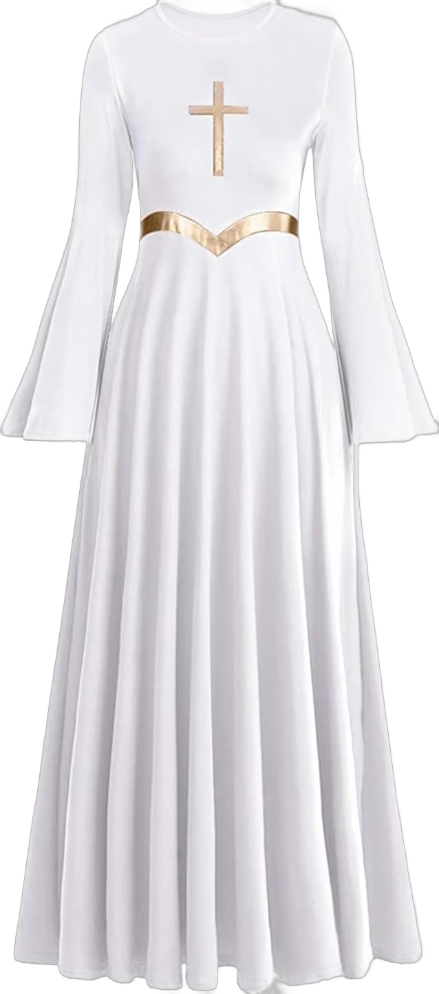 Women's Praise Dance Dress Metallic Waistband Long Swing Liturgical Worship Church Robe Dress Lyrical Dancewear Large N White