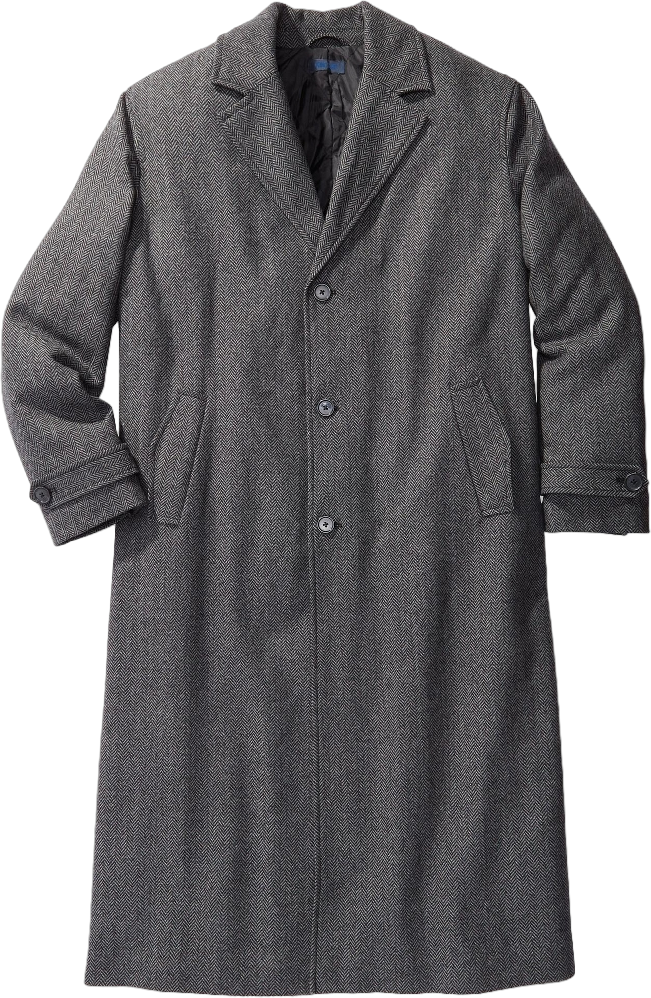 KingSize Men's Big & Tall Wool-Blend Long Overcoat - 3XL, Charcoal Herringbone