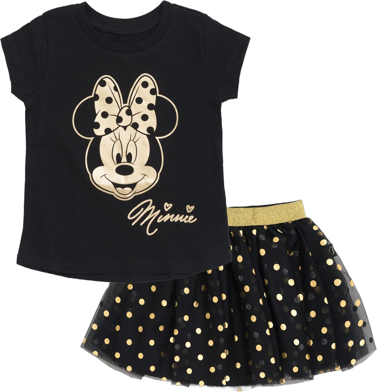 Disney Minnie Mouse Metallic Print T-Shirt and Tulle Mesh Skirt Polka Dots Toddler to Big Kid