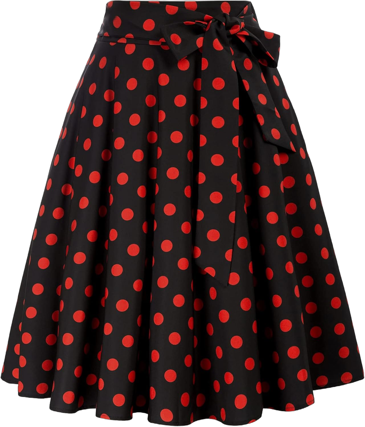 Belle Poque Women's A-Line Swing Skirt Black Red Polka Dots Skirt Below Knee, S