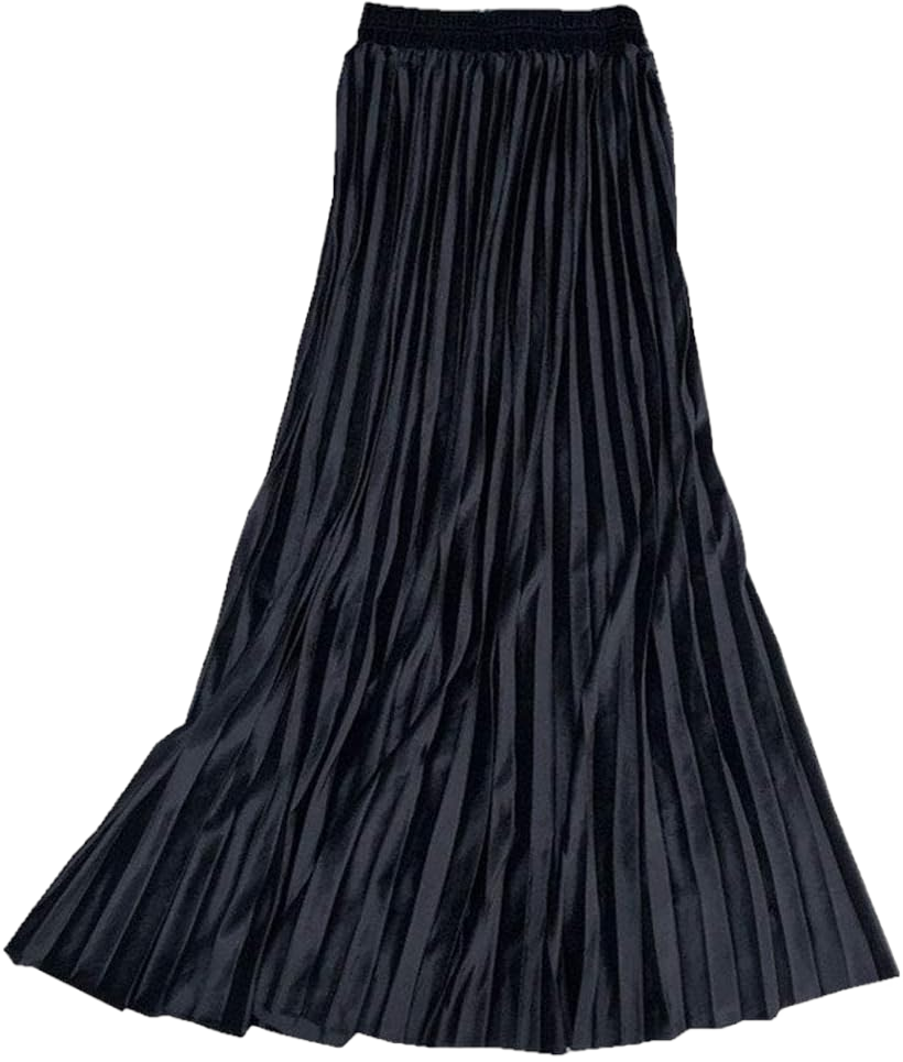 ebossy Women's Fall Winter High Wasit Ankle Length Velvet Maxi Long Pleated Skirt X-Large Black