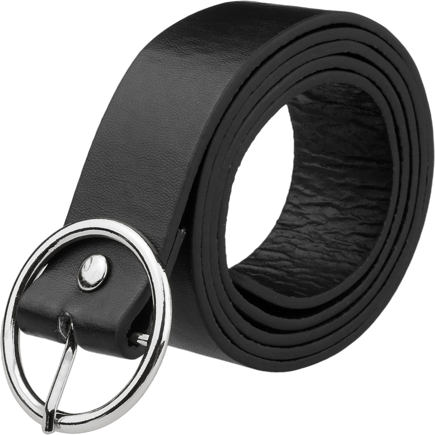 Elerevyo Women's PU Leather Belts Black Waist Belt with Pin Buckle for Jeans Round Silver Buckle