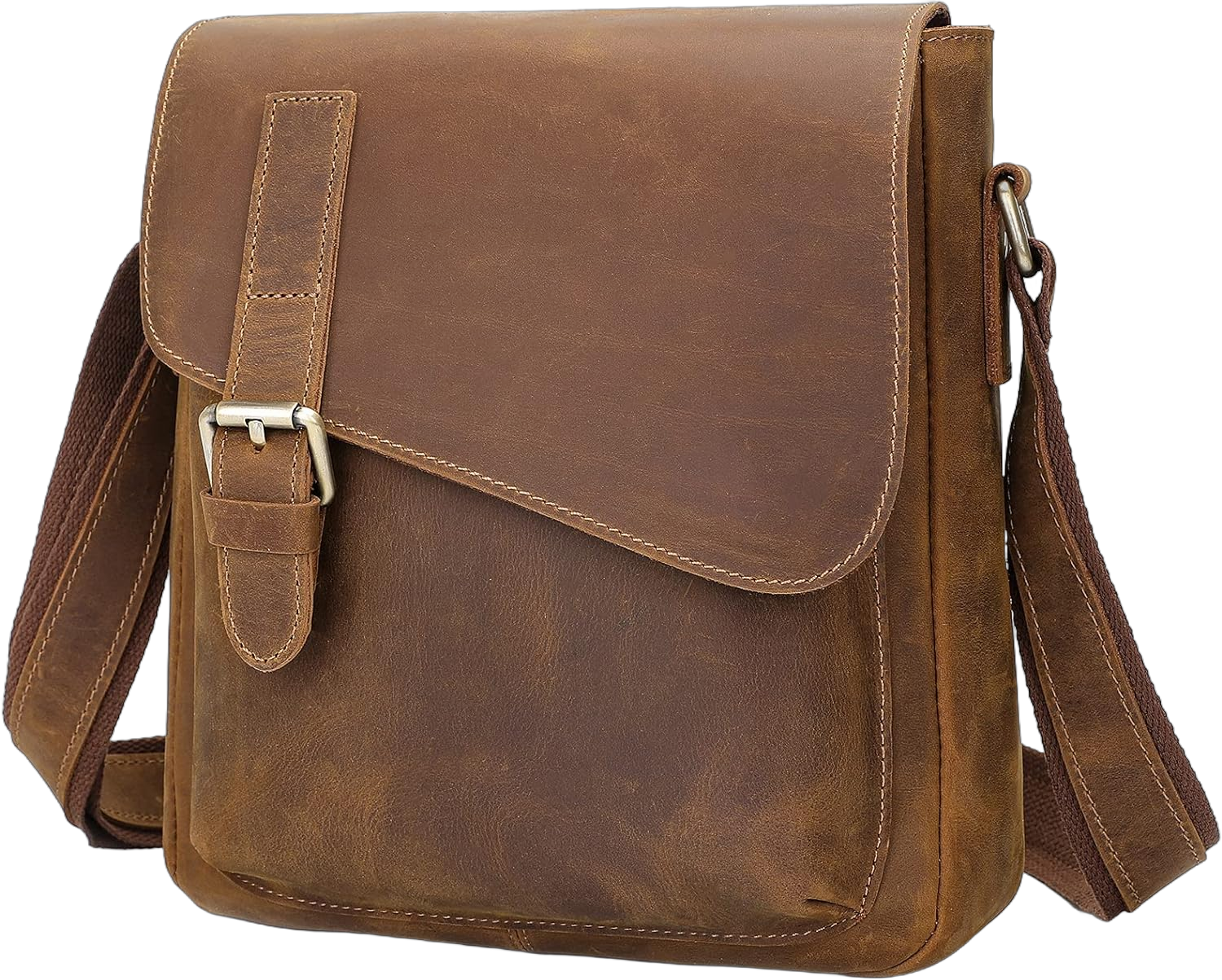 Augus Men's Leather Messenger Bag Shoulder Crossbody Backpack Bags Purse for Women Vintage Anti-Theft Waterproof Casual Brown