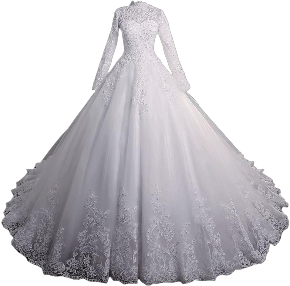 Women's Gorgeous Lace Wedding Dress Long Sleeve Bridal Wedding Dress Garden/Outdoor Bridal Gown 4 White