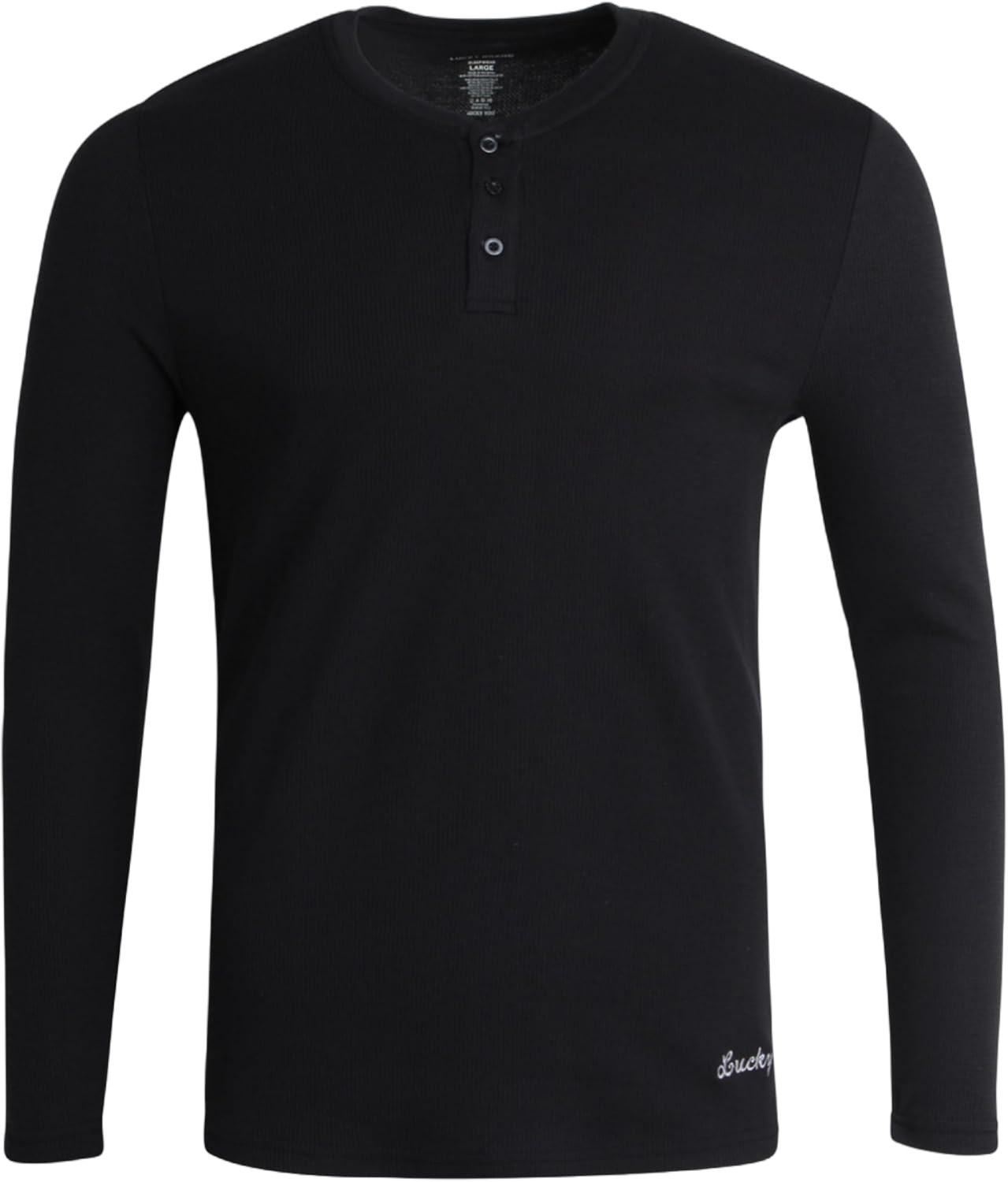 Lucky Brand Men's Henley Shirt - Long Sleeve Waffle Knit Cotton Henley Thermal Shirt - Undershirts for Men Large Jet Black