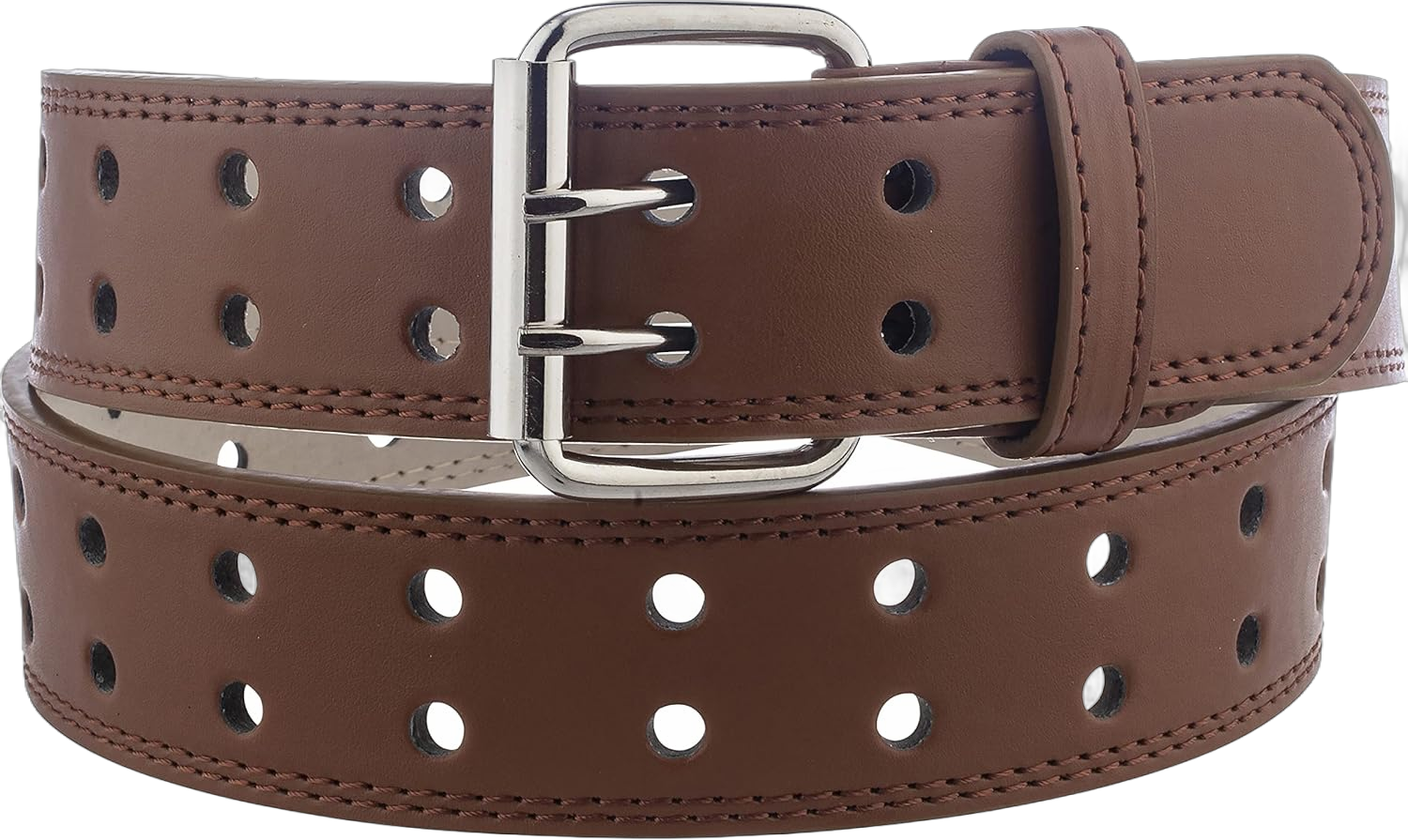 Unisex Faux Leather Two-Hole Belt - 35 Colors, Up to 7XL Available (BN9041) Brown XXXX-Large