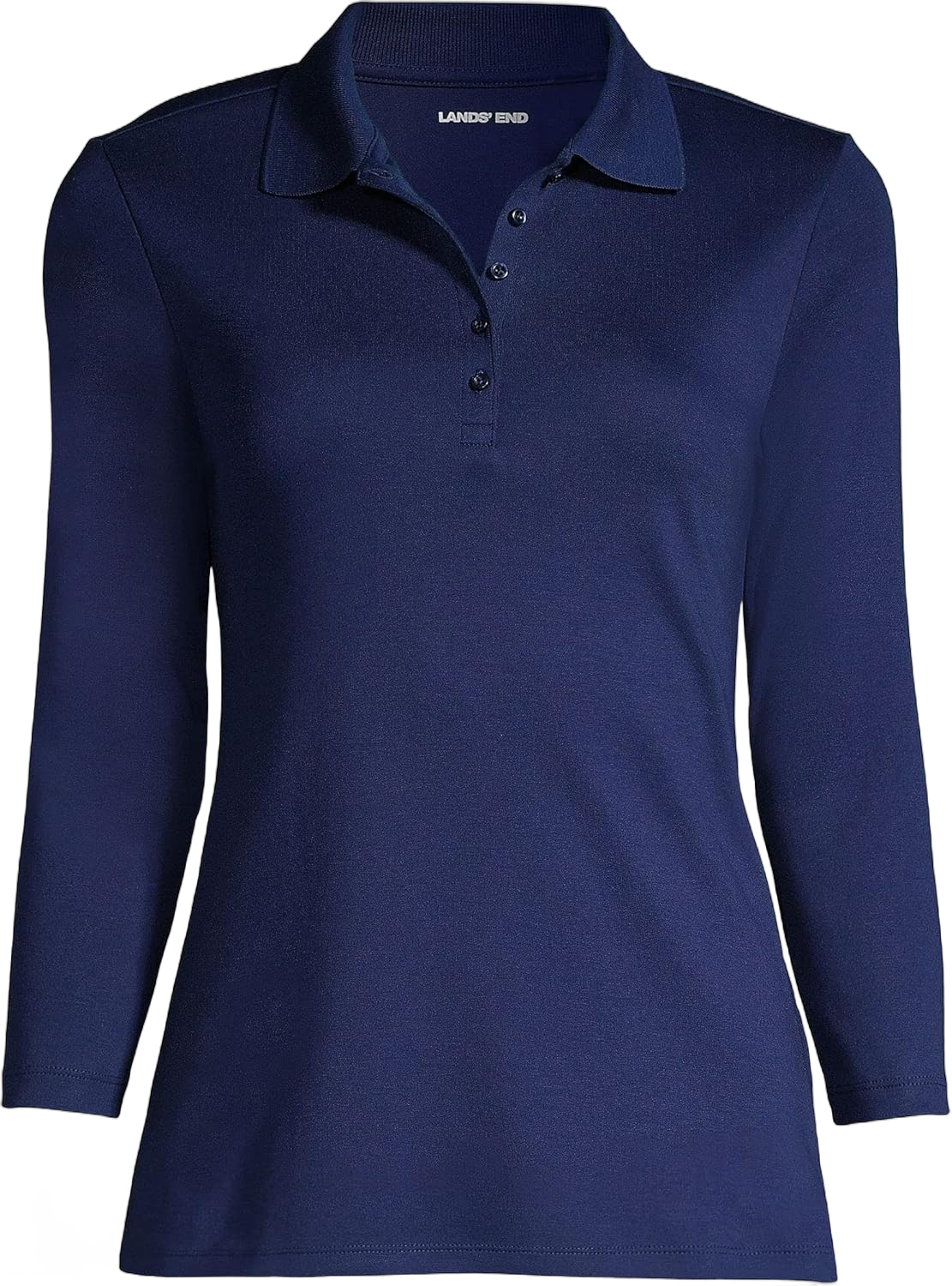 Lands' End Women's 3/4 Sleeve Supima Cotton Polo Shirt Small Deep Sea Navy