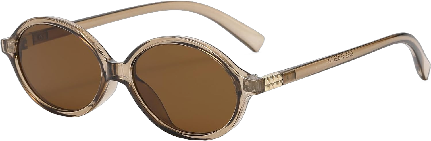 Retro Oval Sunglasses for Women Men Small Round Sunnies 90s Vintage Style Clear Brown/Brown Brown